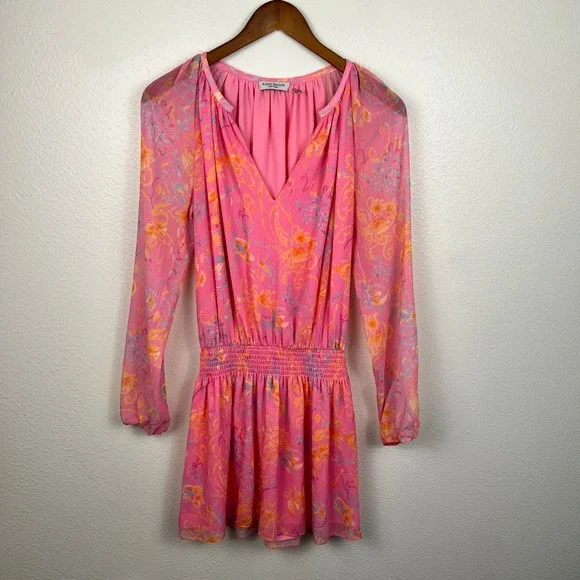 Ramy Brook Pink Long Sleeve Dress Size XS Long Sleeve Smocked Summer Spring - Picture 2 of 12